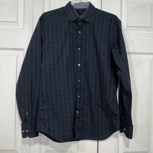 🖤 Bugatchi Blue and Black Shaped Fit Button Sown Shirt - Small